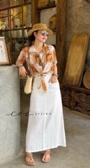 Áo tay ngắn thắt nơ linen Cói Design