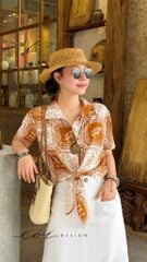 Áo tay ngắn thắt nơ linen Cói Design