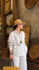 Áo sơ mi nút lưng thêu An Nhiên linen tưng Cói Design