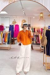 Áo cổ sơ mi 3 nút tay dài linen tưng premium Cói Design