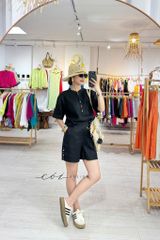 Quần short nút bọc màu linen tưng premium Cói Design