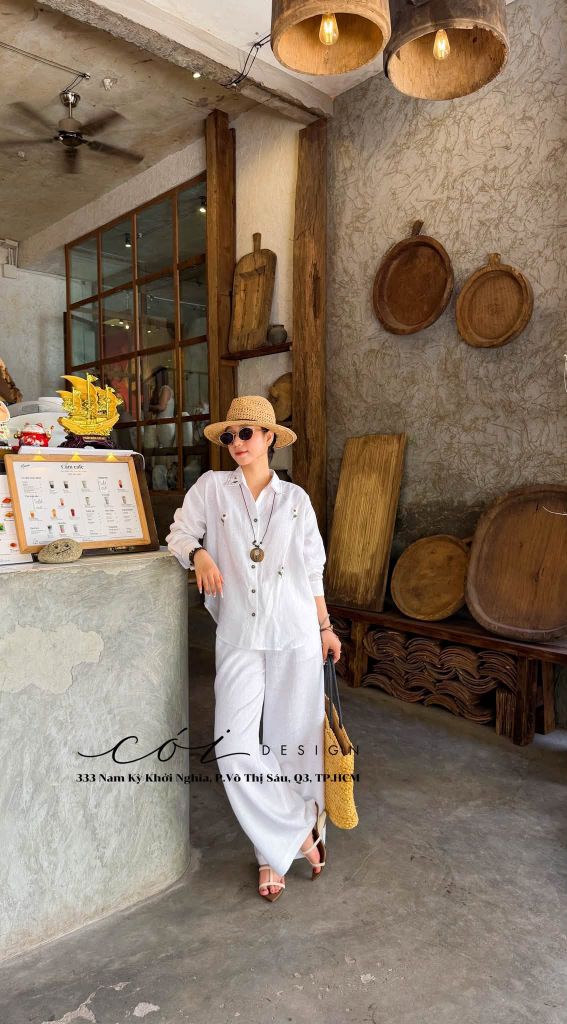 Áo sơ mi nút lưng thêu An Nhiên linen tưng Cói Design