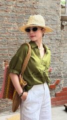 Áo sơ mi nút lưng phối túi linen tưng premium Cói Design