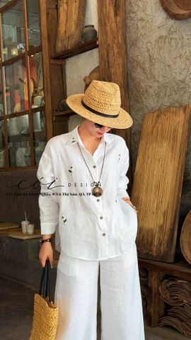 Áo sơ mi nút lưng thêu An Nhiên linen tưng Cói Design