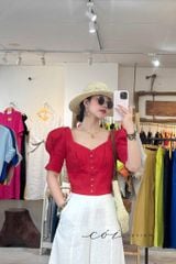 Áo cổ tim vuông tay phồng linen Cói Design
