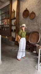 Áo sơ mi nút lưng phối túi linen tưng premium Cói Design