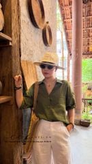 Áo sơ mi nút lưng phối túi linen tưng premium Cói Design