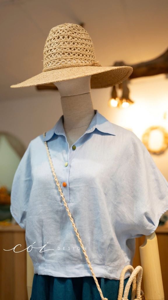Áo sơ mi nút bọc tay liền Linen tưng premium Cói Design