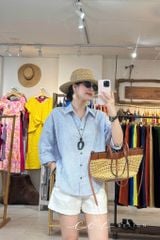 Áo sơ mi form suông phối nút lưng linen tưng premium Cói Design