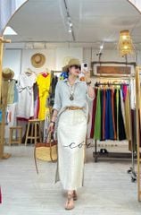 Chân váy xẻ 2 bên linen tưng premium Cói Design