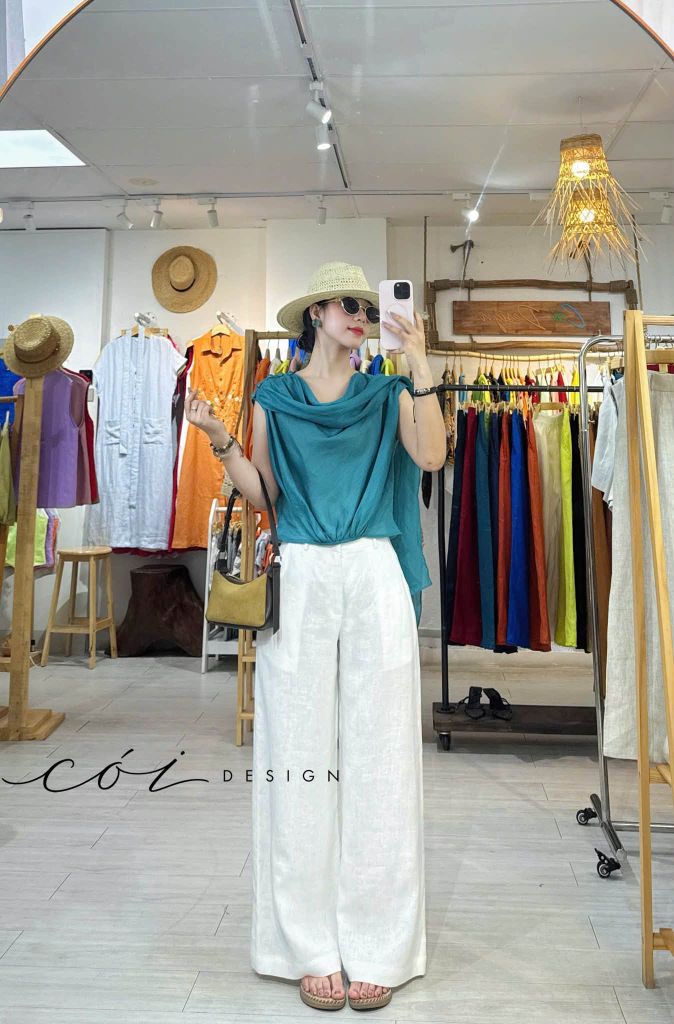 Áo cổ đổ vạt rơi linen tơ premium Cói Design