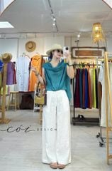 Áo cổ đổ vạt rơi linen tơ premium Cói Design