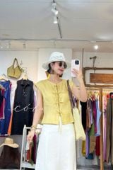 Áo cổ tròn phối nơ linen tưng premium Cói Design