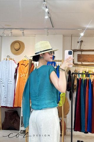 Áo cổ đổ vạt rơi linen tơ premium Cói Design