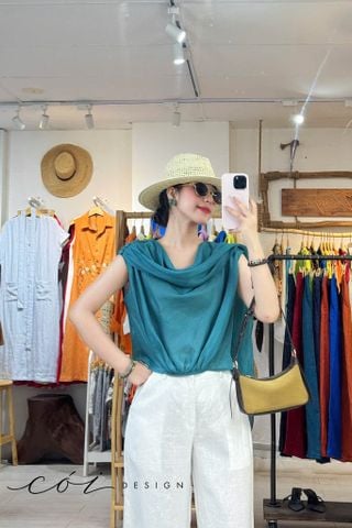 Áo cổ đổ vạt rơi linen tơ premium Cói Design