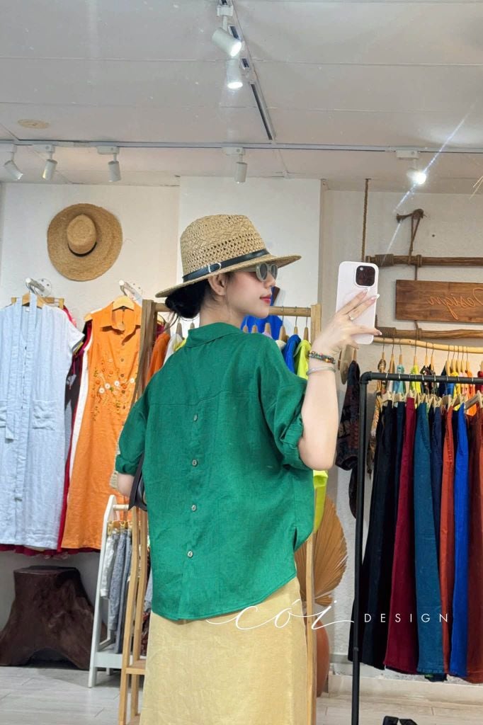 Chân váy xẻ 2 bên linen tưng premium Cói Design