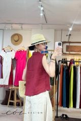 Áo sát nách cổ V nút bọc màu linen tưng premium Cói Design