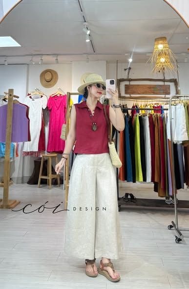 Áo sát nách cổ V nút bọc màu linen tưng premium Cói Design