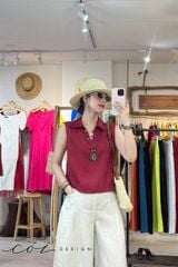 Áo sát nách cổ V nút bọc màu linen tưng premium Cói Design