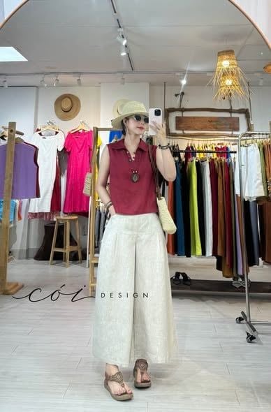 Áo sát nách cổ V nút bọc màu linen tưng premium Cói Design