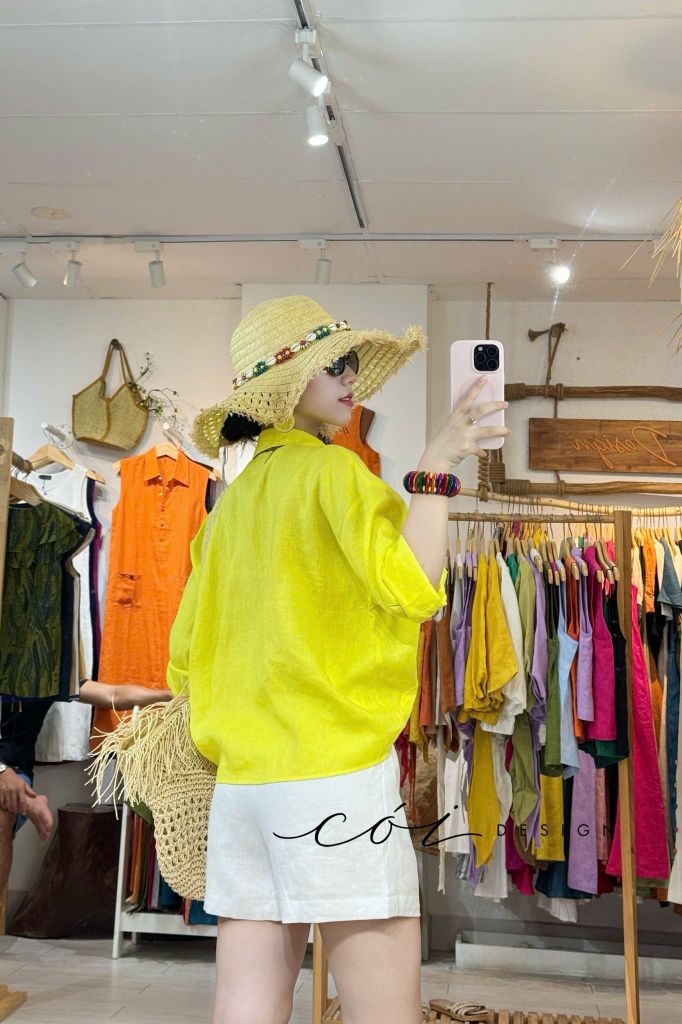 Áo sơ mi thắt nơ linen tưng premium Cói Design