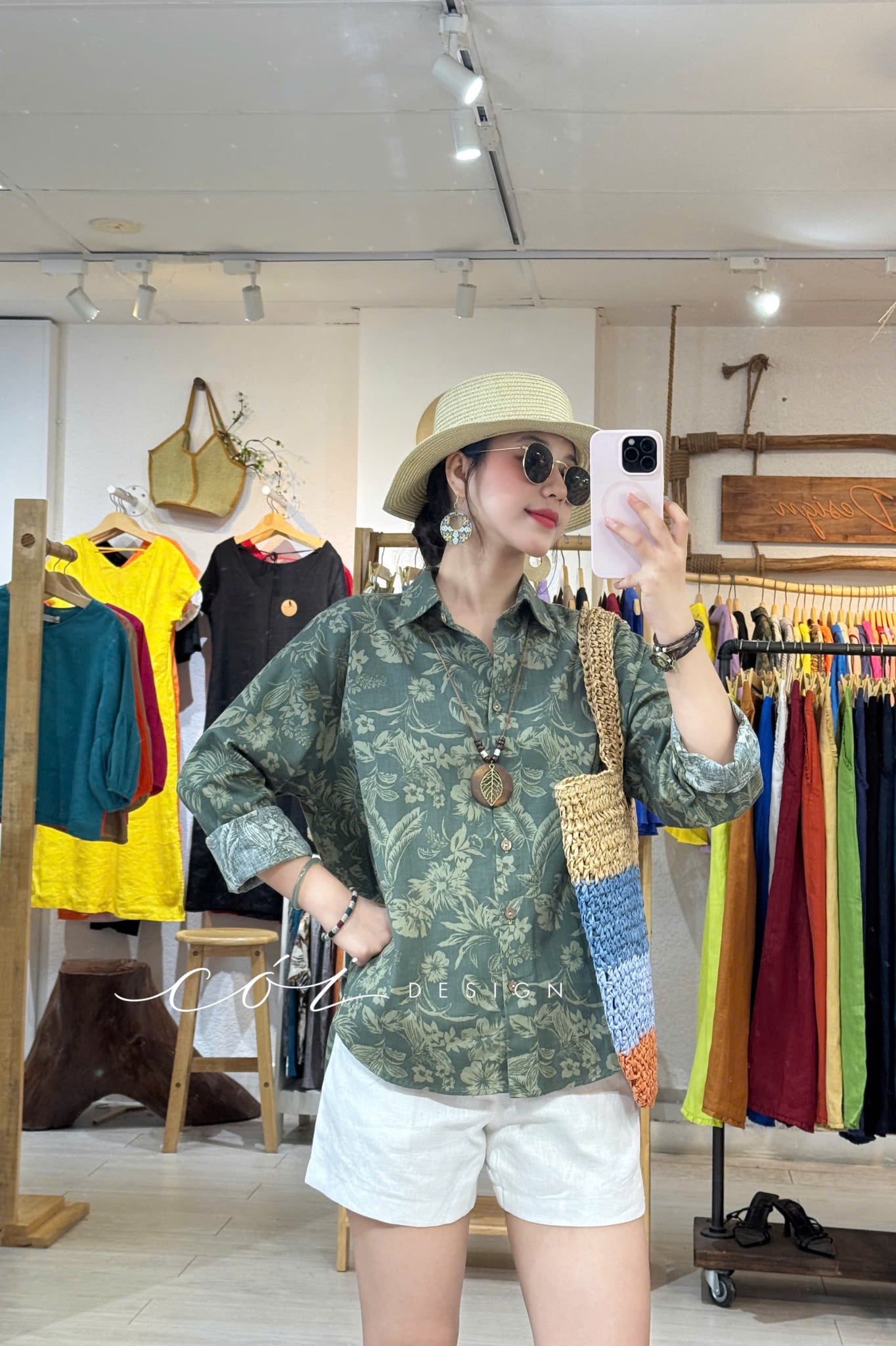 Áo sơ mi form suông phối nút lưng linen tưng premium Cói Design
