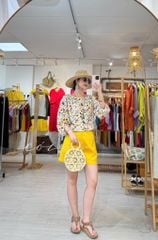 Áo tay phồng phối nơ lưng linen tưng premium Cói Design