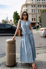 Áo cổ tròn phối nơ linen tưng premium Cói Design