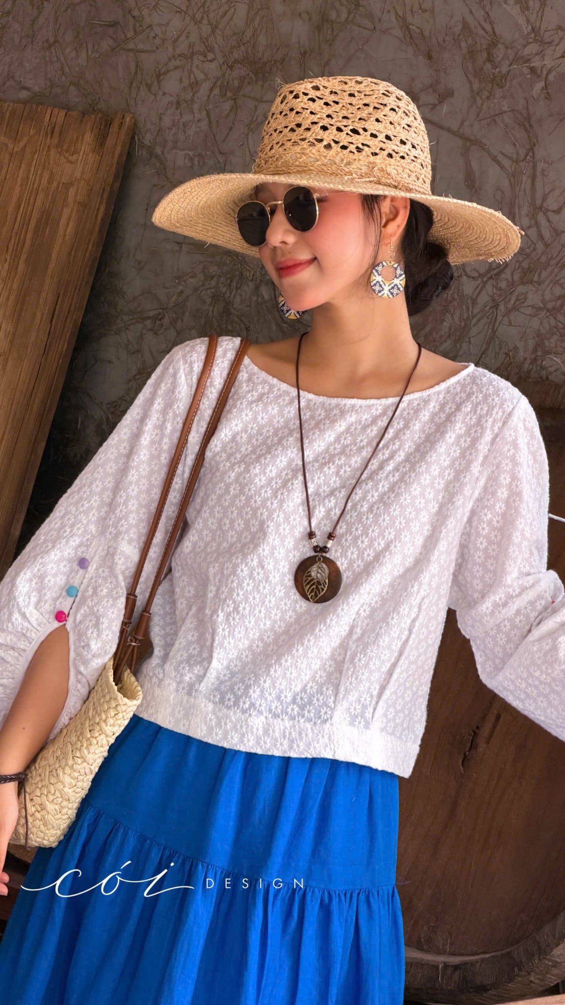 Áo tay phồng phối nơ lưng linen tưng premium Cói Design