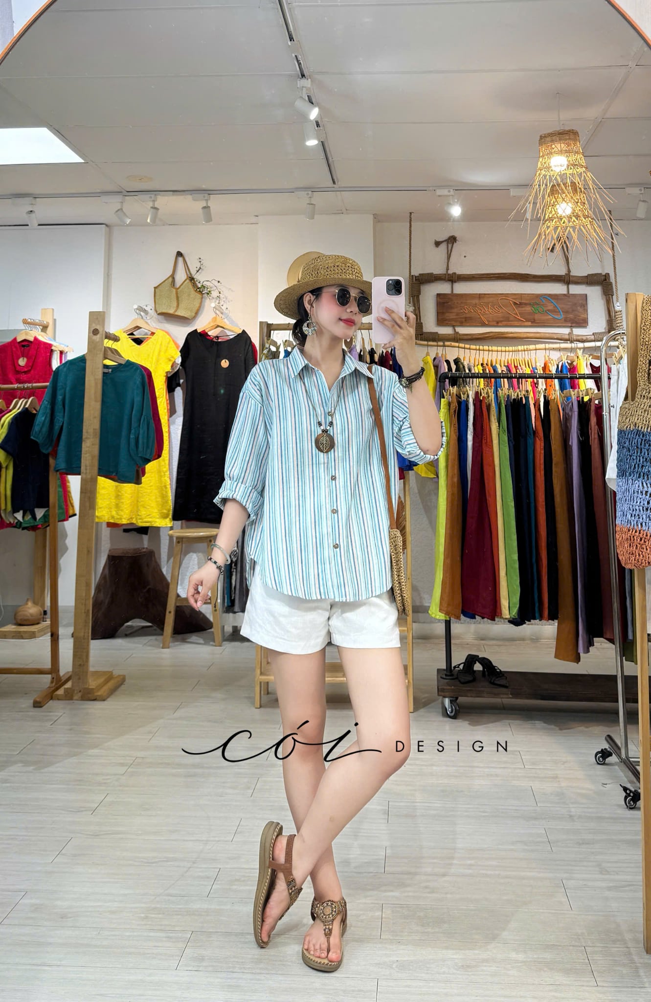 Áo sơ mi form suông phối nút lưng linen tưng premium Cói Design