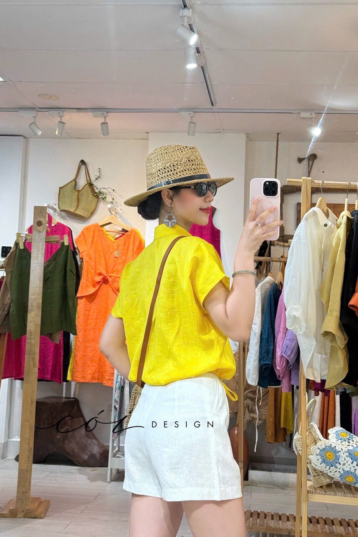 Áo sơ mi croptop 1 túi linen tưng premium Cói Design