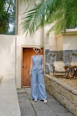 Áo gile nút bọc linen tưng premium Cói Design