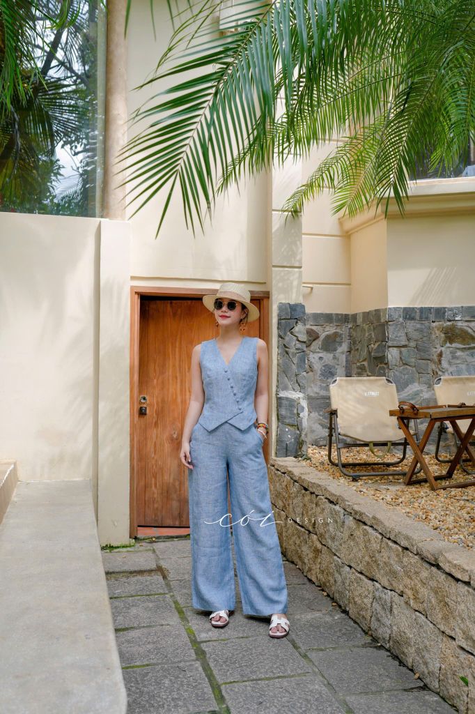 Quần suông phối nút linen tưng premium Cói Design