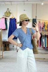 Áo gile xéo nút tay ngắn linen tưng premium Cói Design
