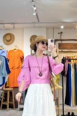 Áo tay phồng phối nơ lưng linen tưng premium Cói Design