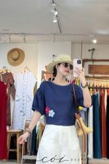 Áo thêu viền cổ phối hoa tua rua handmade linen tưng premium Cói Design