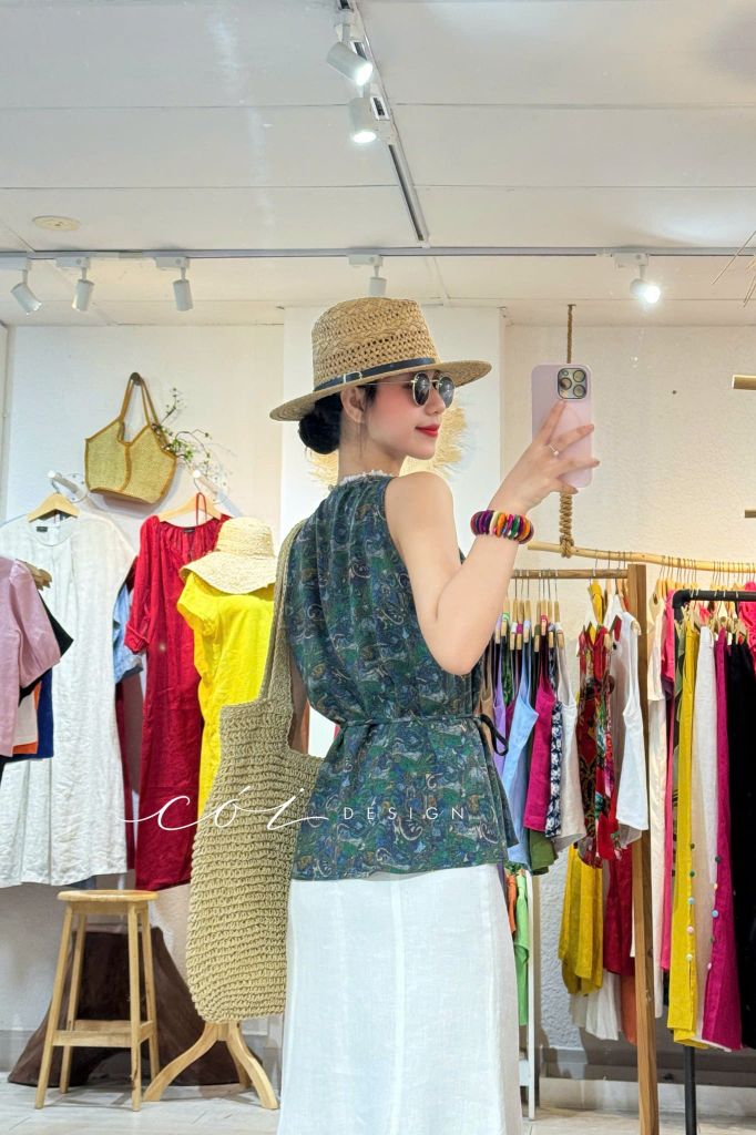 Áo yếm xếp vai linen tưng premium Cói Design