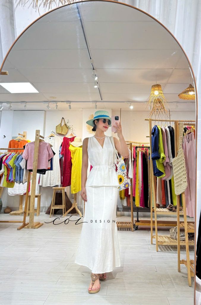 Áo yếm xếp vai linen tưng premium Cói Design