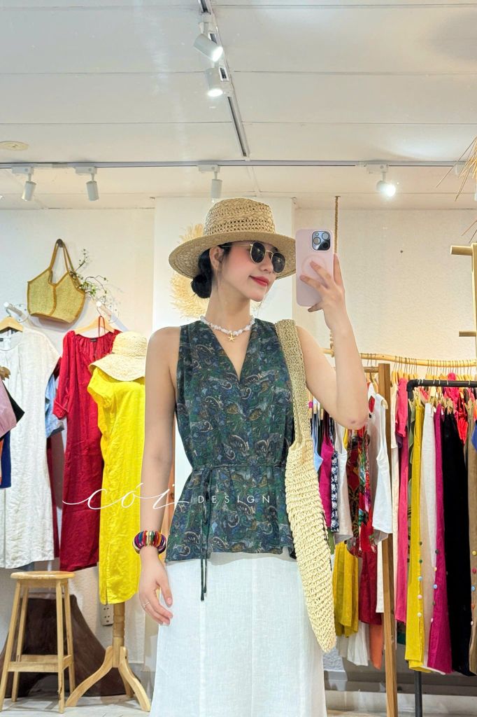 Áo yếm xếp vai linen tưng premium Cói Design