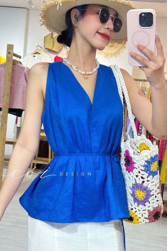 Áo yếm xếp vai linen tưng premium Cói Design