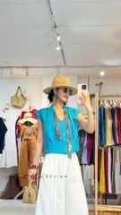 Áo sơ mi phối dây họa tiết linen tưng Cói Design