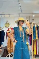 Áo sơ mi phối dây họa tiết linen tưng Cói Design