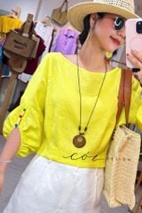Áo tay phồng phối nơ lưng linen tưng premium Cói Design