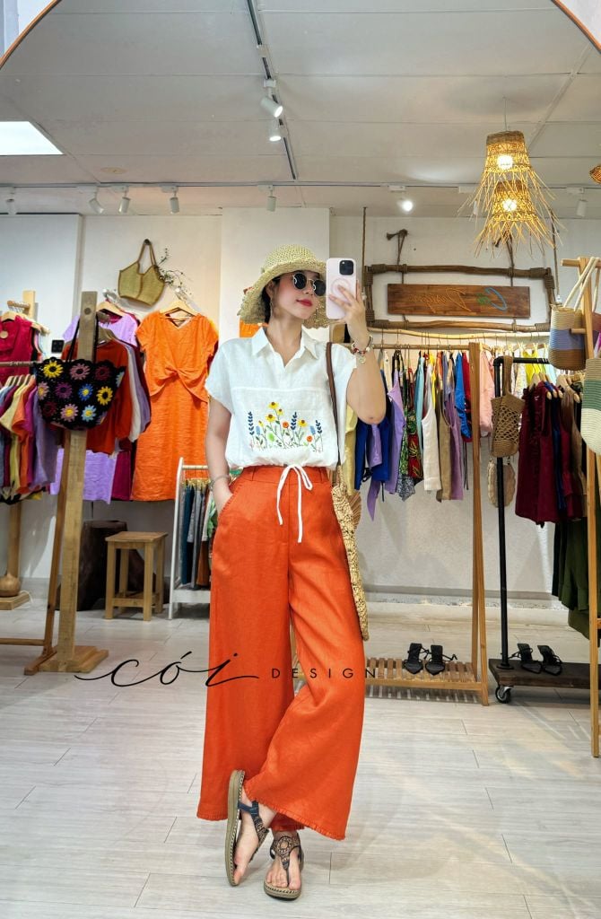 Quần suông phối bèo lai túi linen tưng premium Cói Design