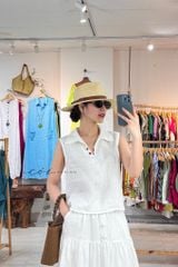 Chân váy 1 tầng nút bọc linen tưng premium Cói Design