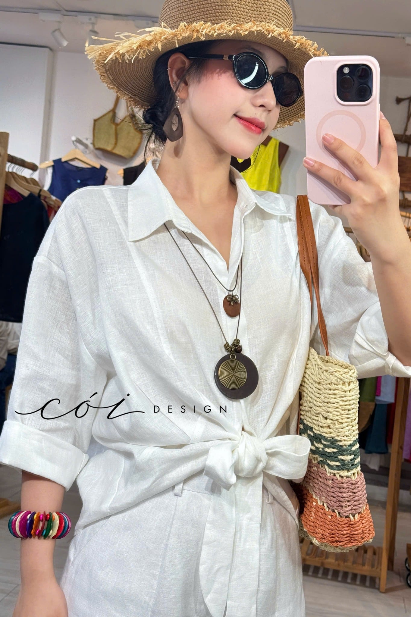 Áo sơ mi thắt nơ linen tưng premium Cói Design