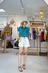 Áo sơ mi croptop 1 túi linen tưng premium Cói Design