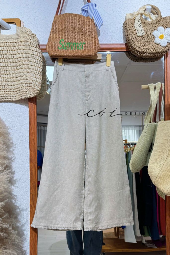 Quần suông phối bèo lai túi linen tưng premium Cói Design