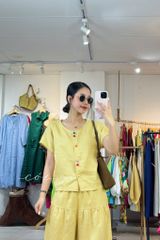 Áo cổ tròn nút đôi nhiều màu linen tưng premium Cói Design