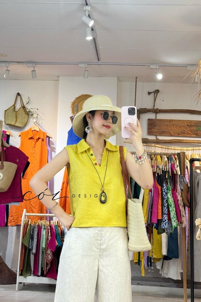 Quần suông phối bèo lai túi linen tưng premium Cói Design